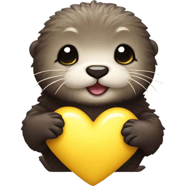 Fluffy Baby sea otter with yellow heart in its paws emoji