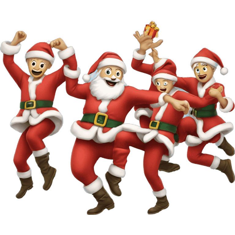 Santa and his elves dancing  emoji