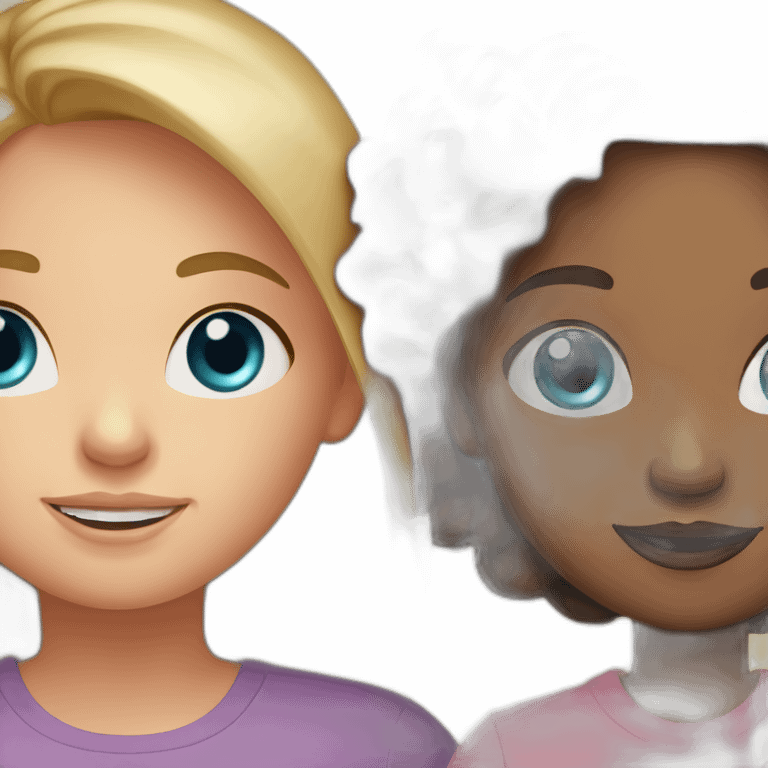 mom and daughter blue eyes, mom brown hair, dauter blond emoji