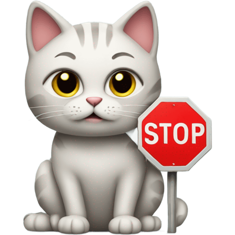 Cat with a stop sign emoji