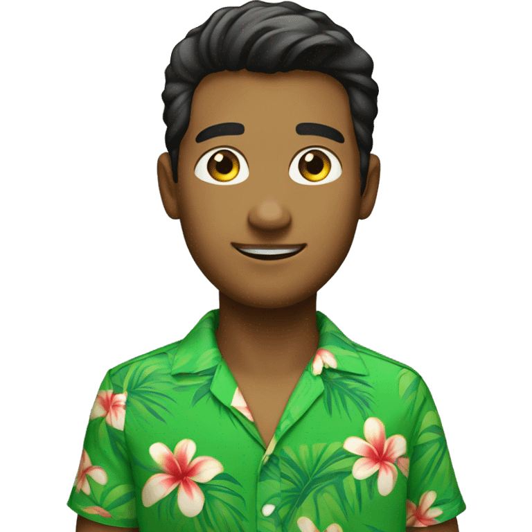 young man wearing bright green hawaiian shirt emoji