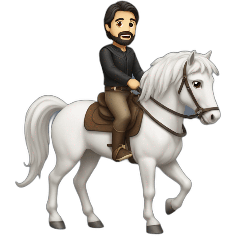 man with dark hair beard riding horse emoji