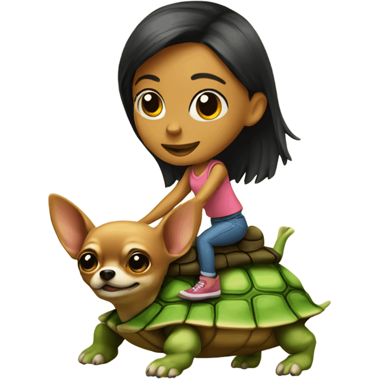 Girl Chihuahua riding a turtle emoji