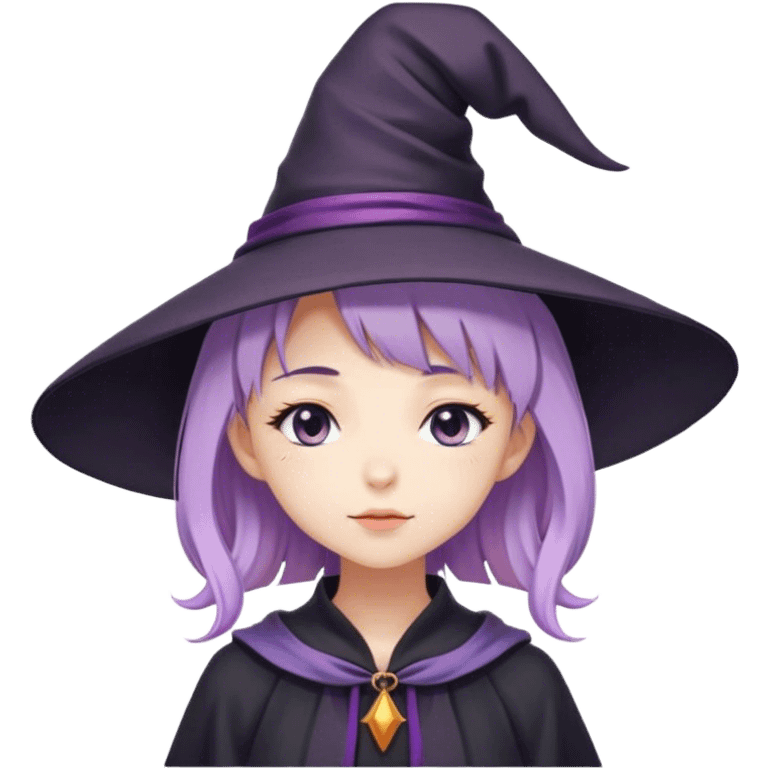 cute anime girl with lilac hair in a witch hat with her eyes closed emoji