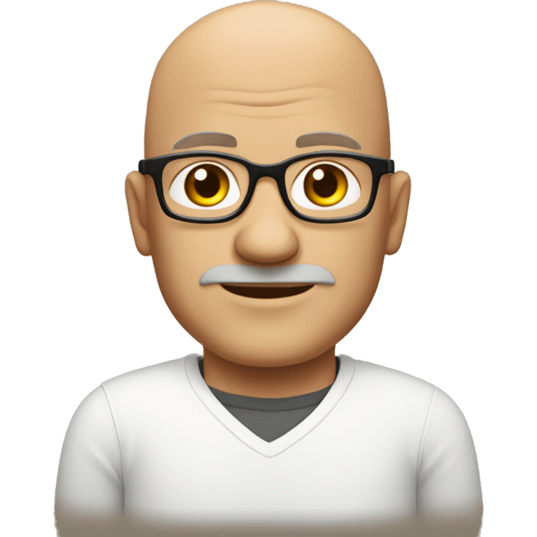 bald middle-age man with square eyeglasses in a white long sleeve emoji