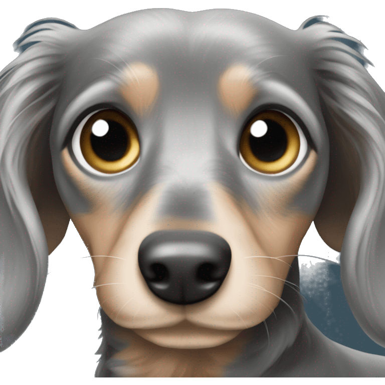 Gray long haired dachshund with blue eyes emoji