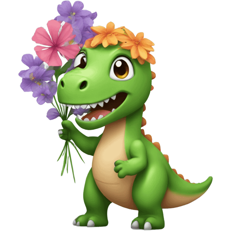 dinosaur with flowers emoji