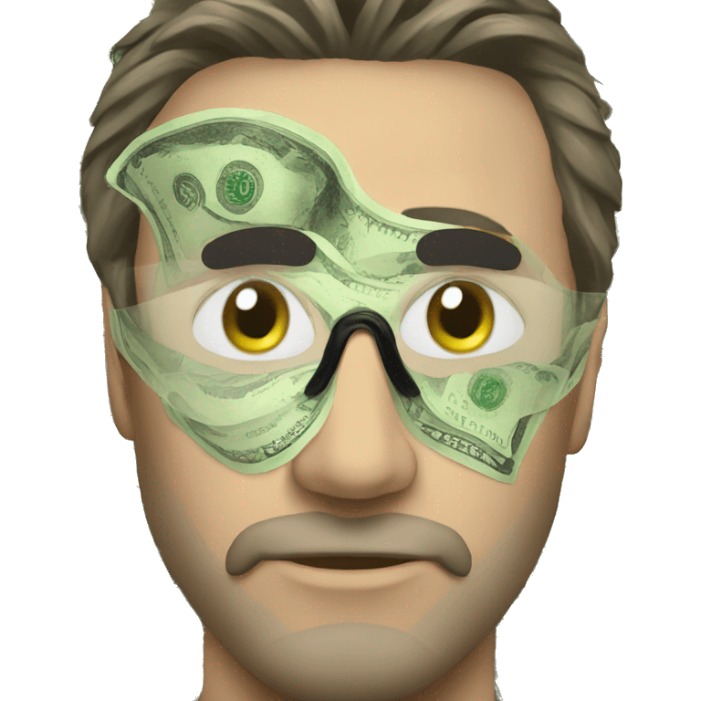 man wearing eye mask made of money emoji