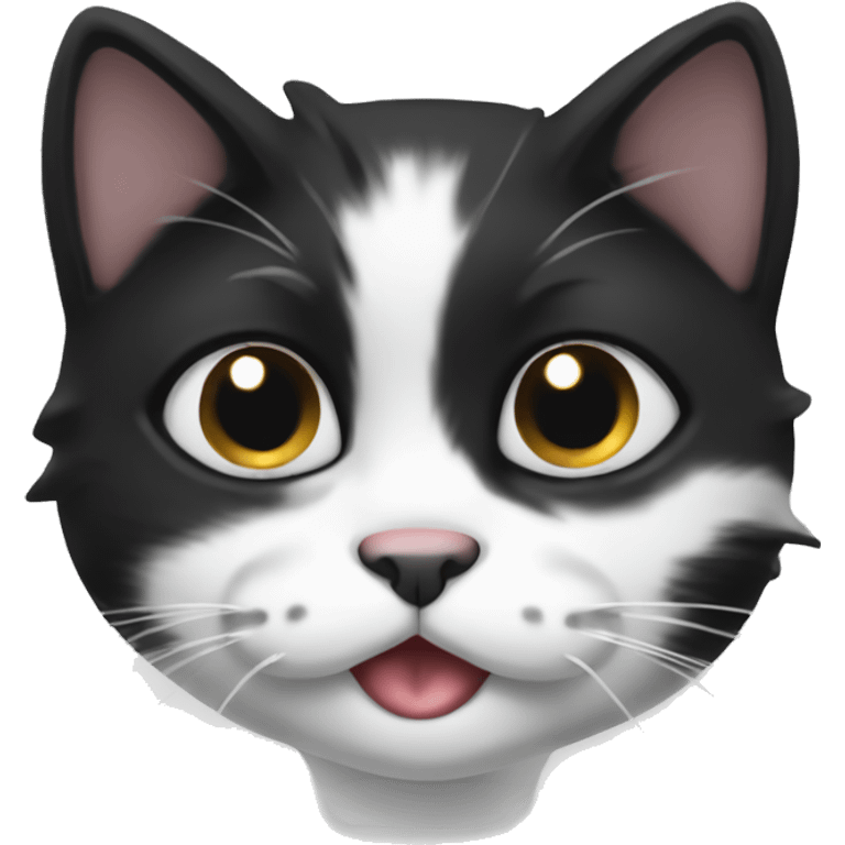 Black and white cat with smushed face emoji