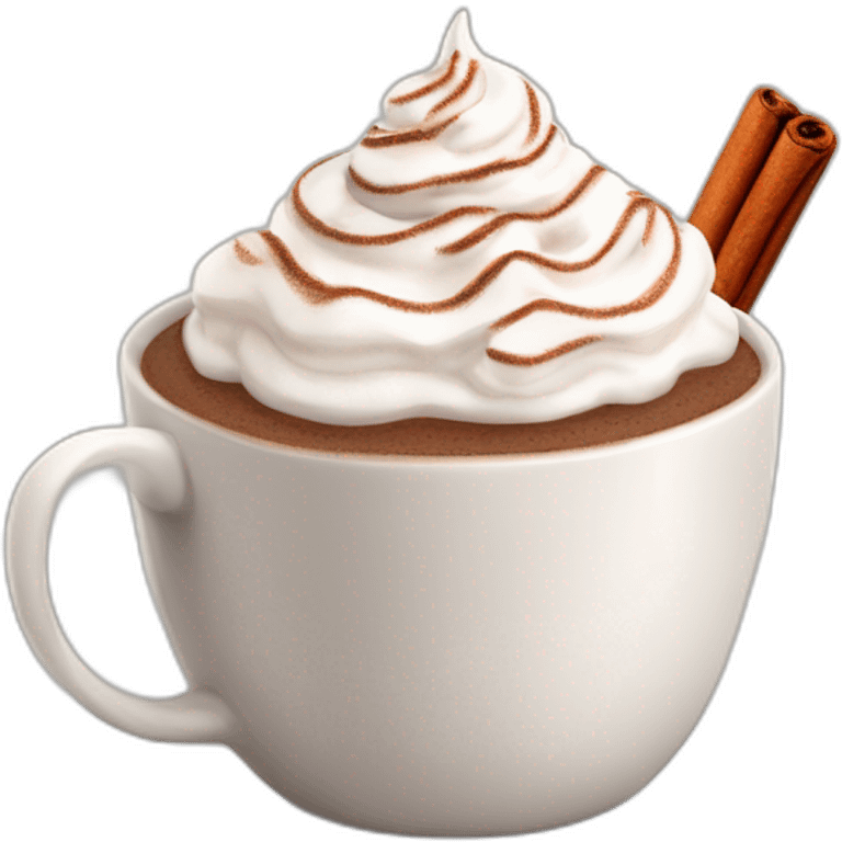 white mug of hot chocolate with whipped cream and cinnamon on top emoji