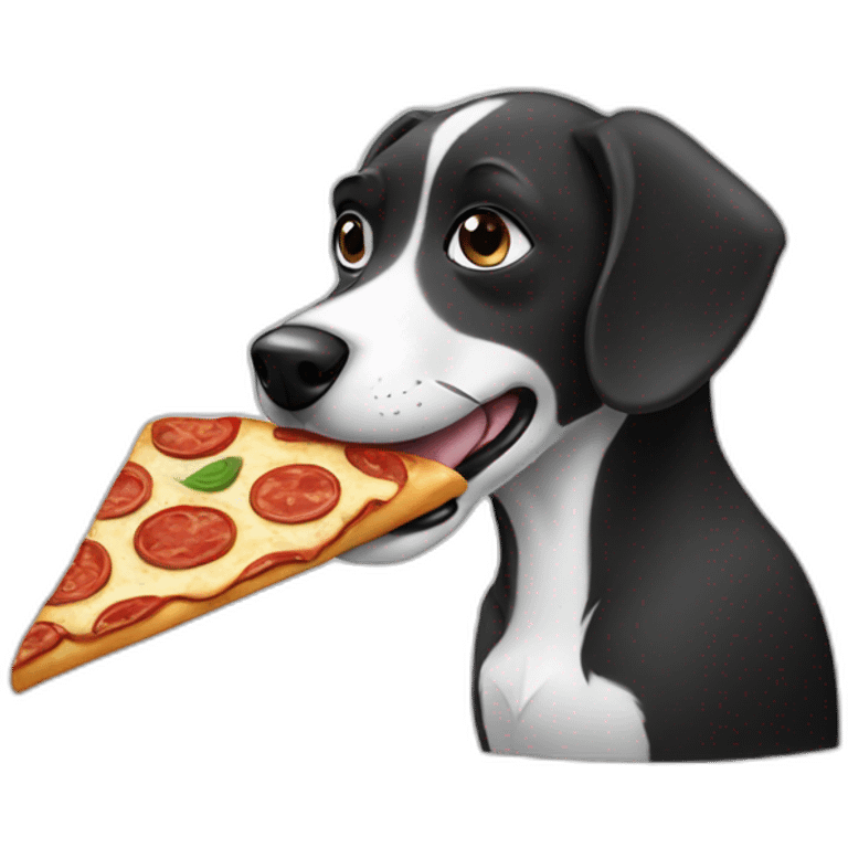 black and white dog eating pizza emoji