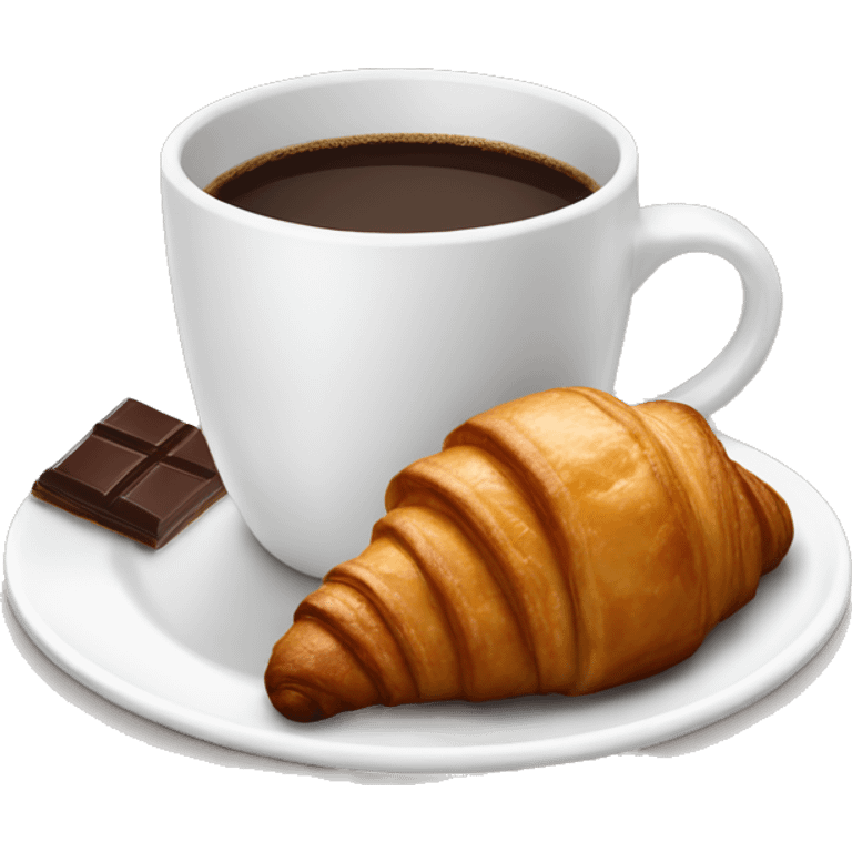 White cup of coffee with a chocolate croissant on a plate emoji