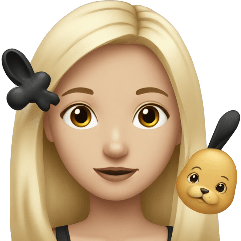 blonde girl with black bunny emoji