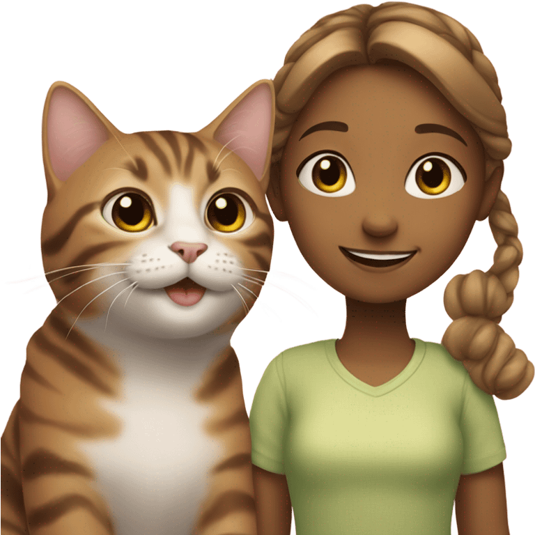 smiling girl with tabby cat  emoji