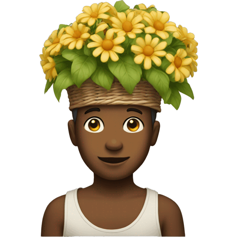 boy with a flower basket on head emoji