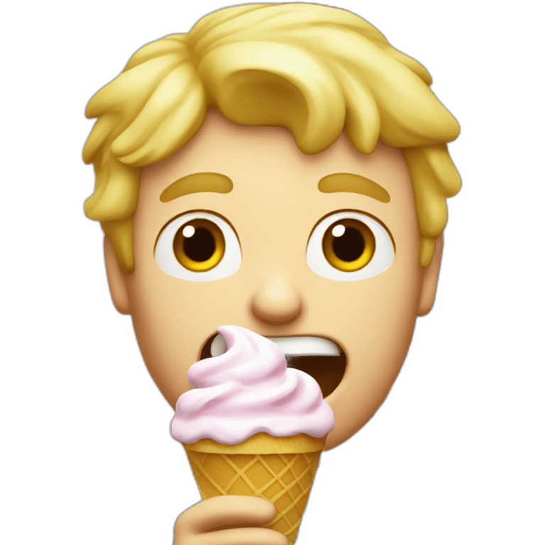 Blond man eating Italian icecream vanilla strawberry emoji