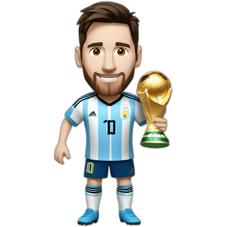 Messi holding world cup in argentine shirt emoji