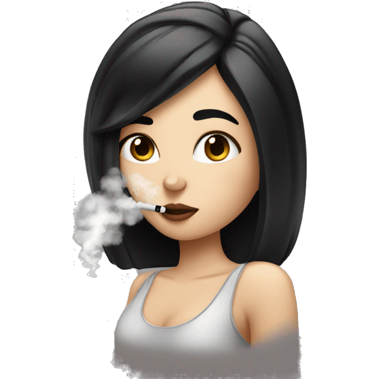 white girl with black hair smoking a vape emoji