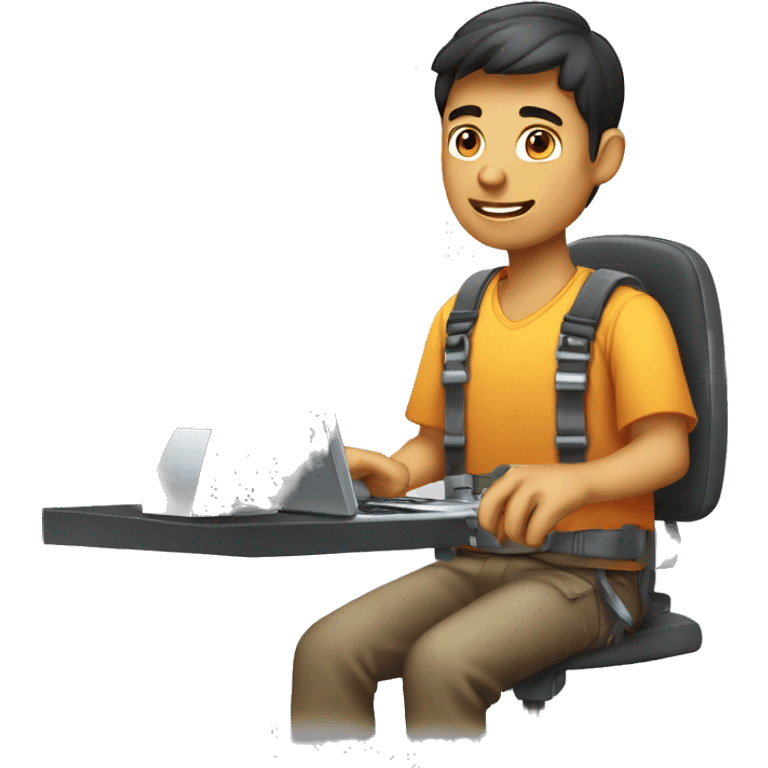 chico joven trabajando portatil emoji