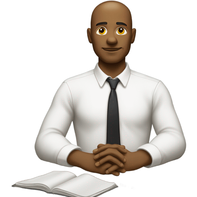 yellow skin man with hands on desk wearing white button down shirt front view emoji