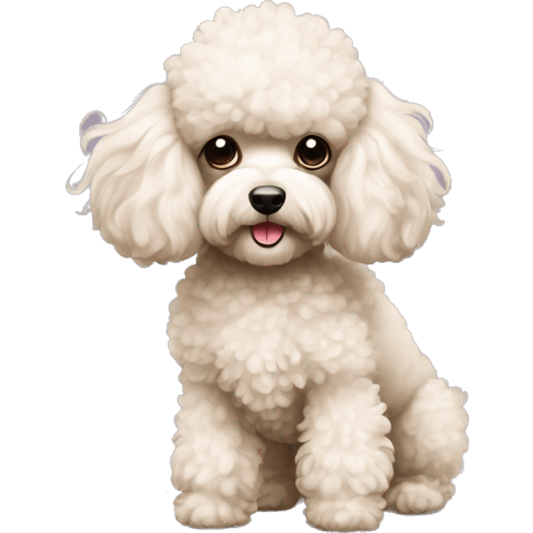 Scruffy off white toy poodle with long ears emoji