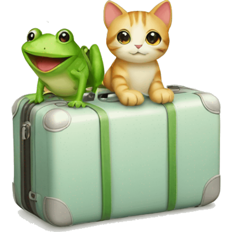 cute kitty with a white suitcase a frog with a suitcase emoji