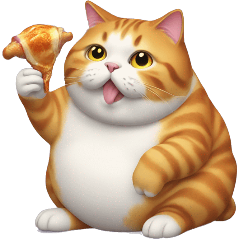 Fat Cat eating a iridescent chicken leg emoji