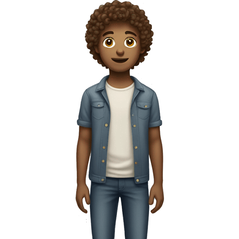 standing boy with brown soft curly hair  emoji