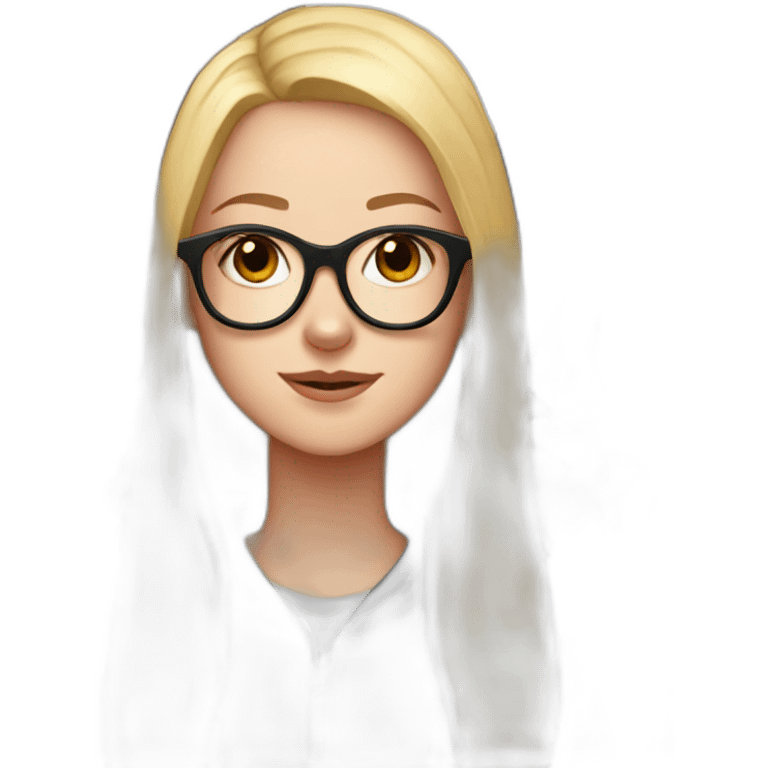 white girl with glasses and long blonde hair and black hoodie and a red doberman emoji