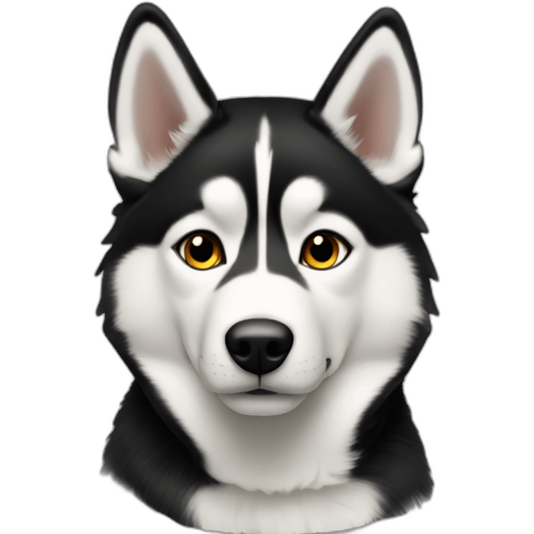 black and white husky slim white stripe on nose only, hazel eyes emoji