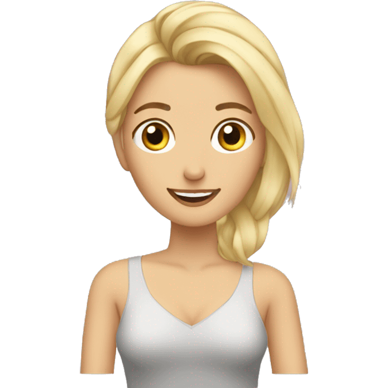 mujer rubia mirando su cabello asustada emoji