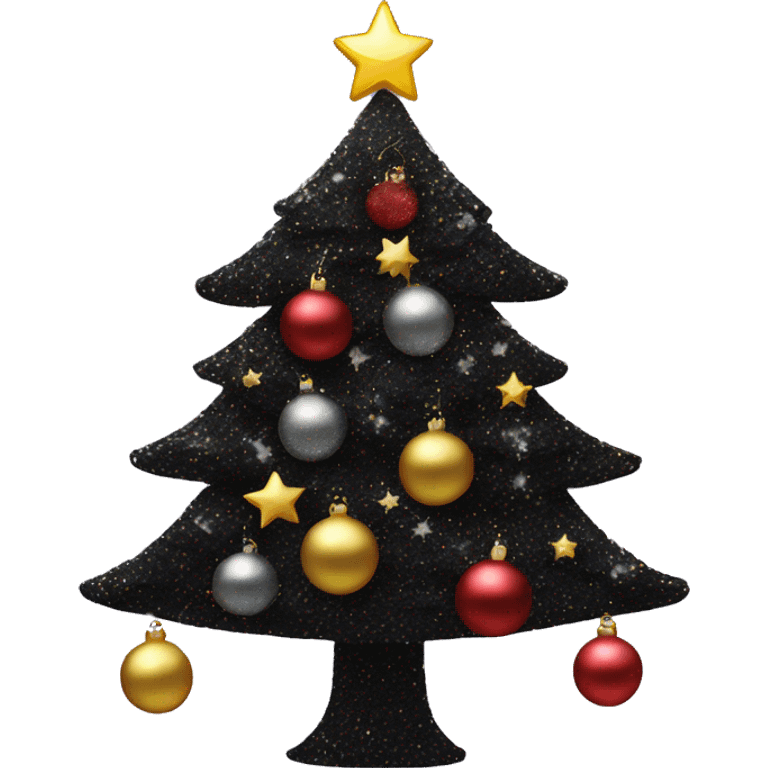 Glittery black Christmas tree with decorations emoji