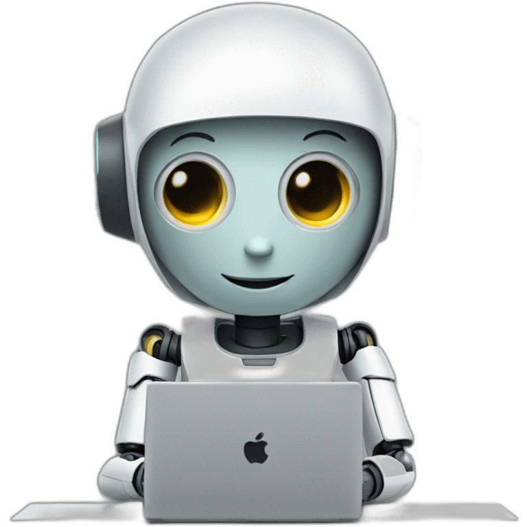 A young robot with a laptop. The robot has the color code f7ff22 emoji