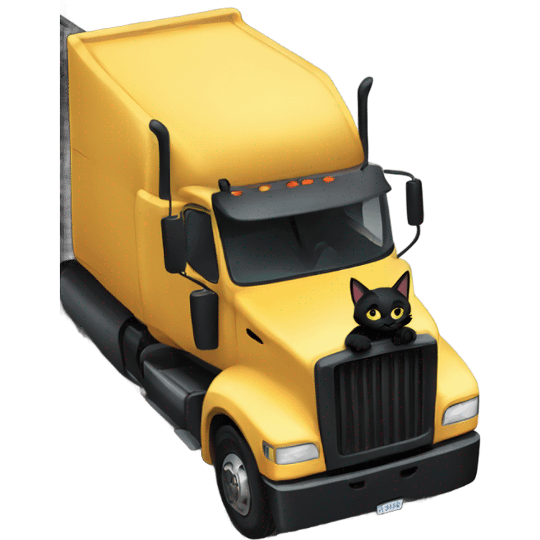 Black cat driving a semi truck  emoji