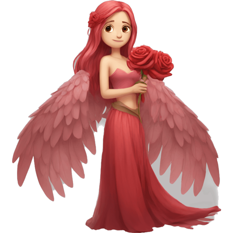 big wings, rose, Beautiful, fairy, red, long hair emoji