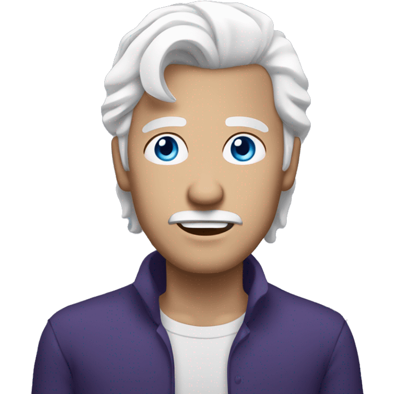 guy with white hair and blue eyes. hair is scrambled and background is darkish purple emoji