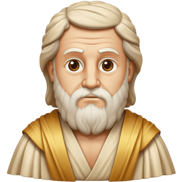 Cinematic Realistic Plato Portrait Emoji, depicted as a wise ancient philosopher with a contemplative expression in classical robes, rendered with soft textures and timeless serene lighting that captures his intellectual legacy. emoji