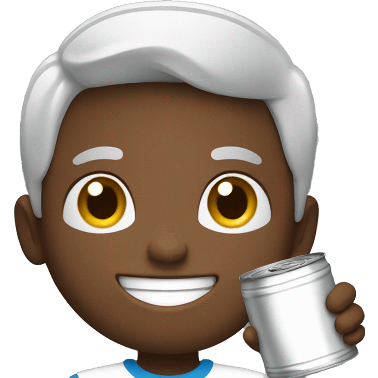 smiling boy holding a can emoji