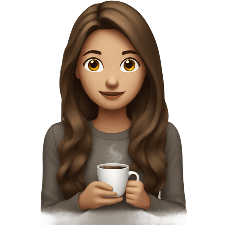 A girl with long brown hair holding a cup of coffee  emoji