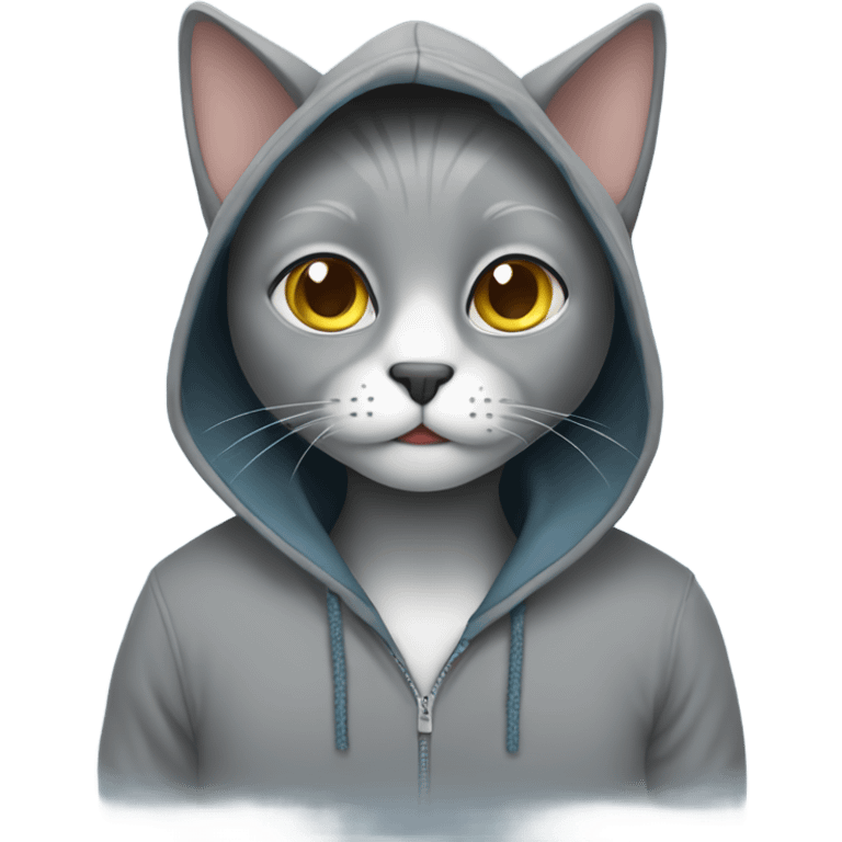 Grey cat wearing a hoodie emoji