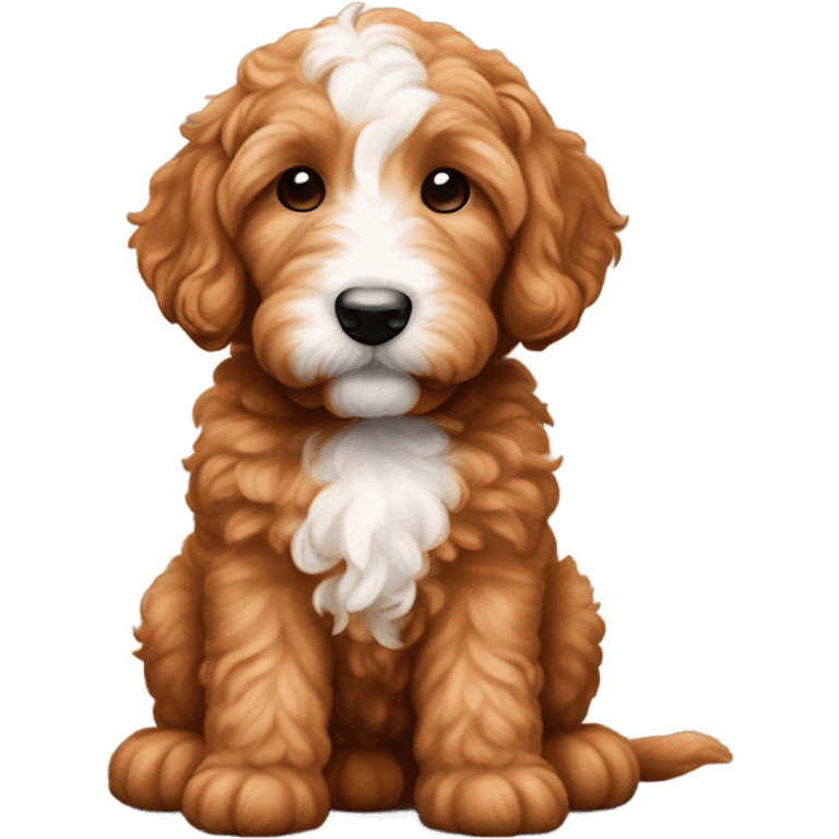 Red goldendoodle puppy white nose bow on head emoji