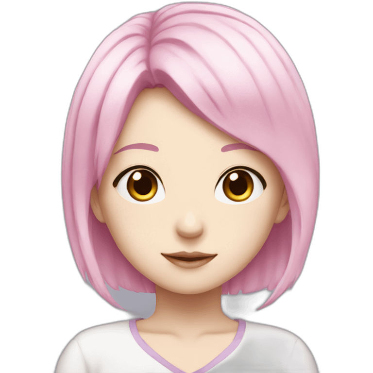 Anime girl character with white skin, pink hair and pink eyes emoji