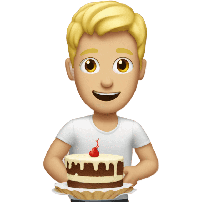 Blonde dude eating cake emoji