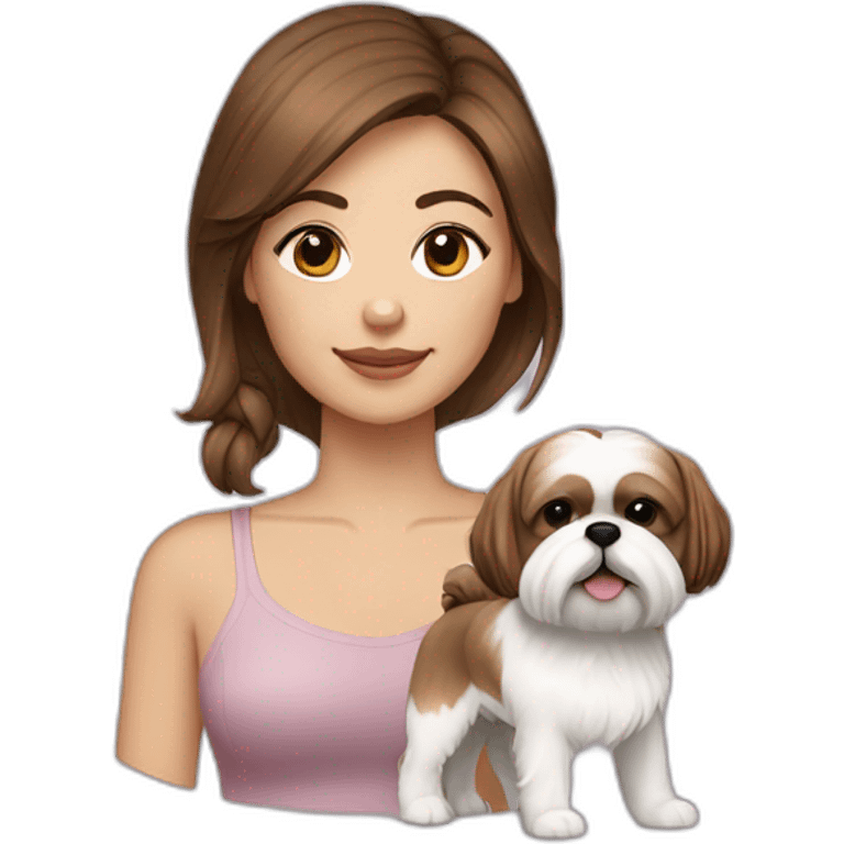 brown haired woman with light skin and a shih tzu emoji