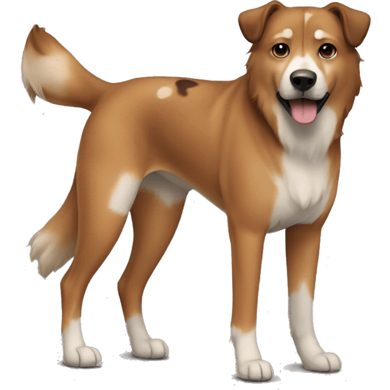 brown and dark brown Eurasian dog standing. His face and back is covered in dark brown spots emoji