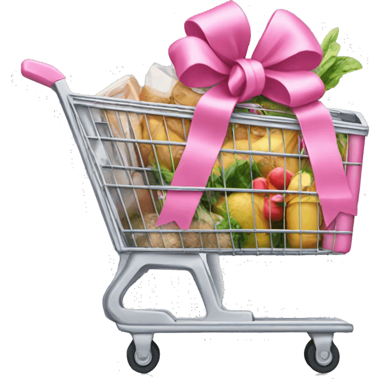 Grocery cart with a pink bow emoji