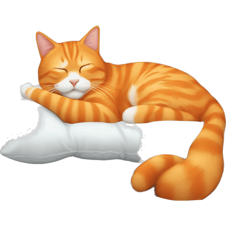 Orange cat sleeping on a Christmas pillow emoji