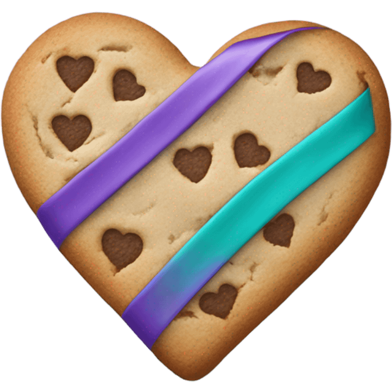 Cookie heart with purple teal awareness ribbon loop emoji