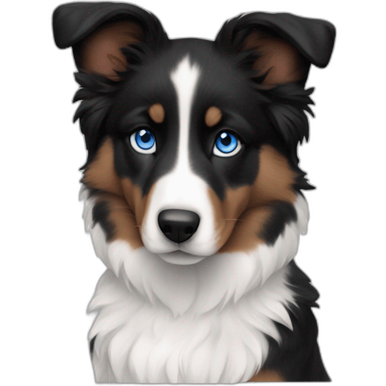 black, white and fire puppy american shepherd with blue eyes emoji