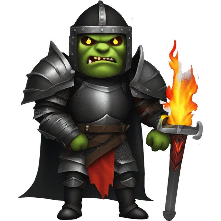 Orc black knight with night armor, sword with flames, Halloween theme, emoji emoji